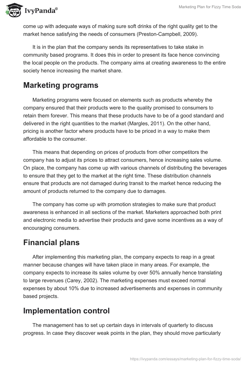 Marketing Plan for Fizzy Time Soda. Page 4