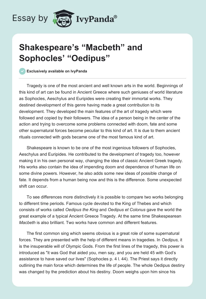 Shakespeare’s “Macbeth” and Sophocles’ “Oedipus”. Page 1