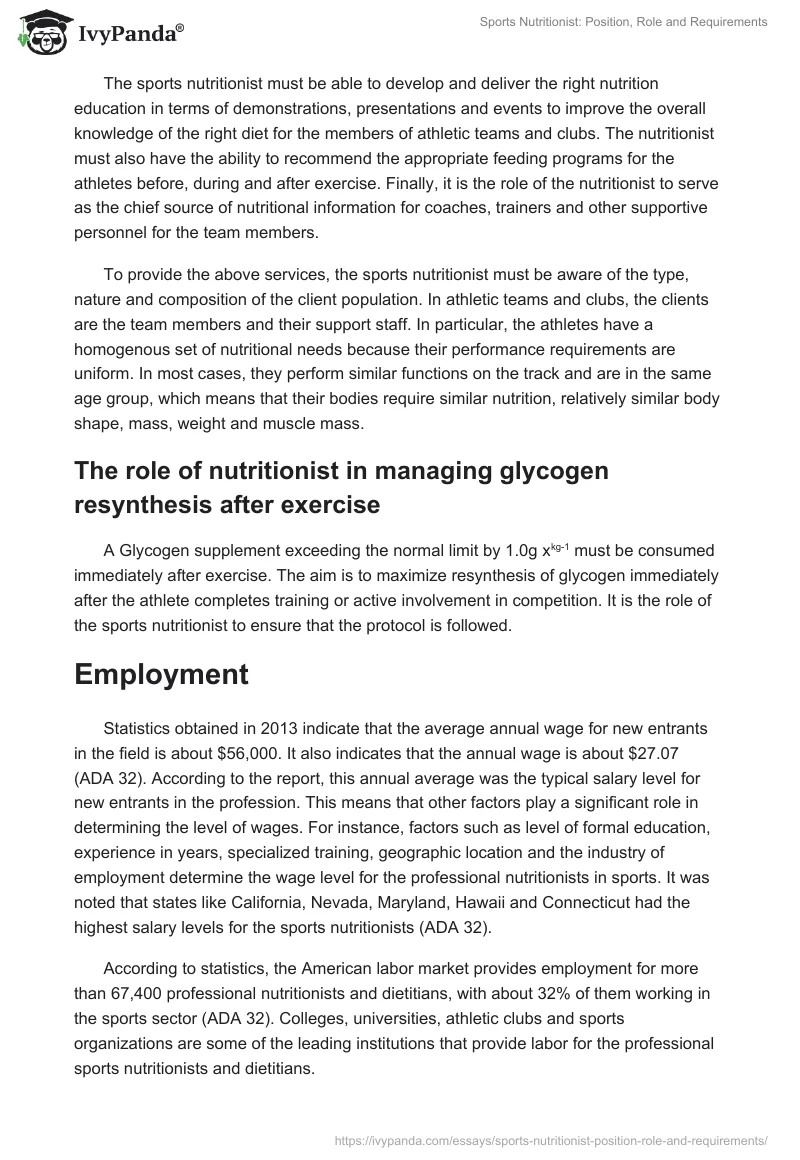 Sports Nutritionist: Position, Role and Requirements. Page 3