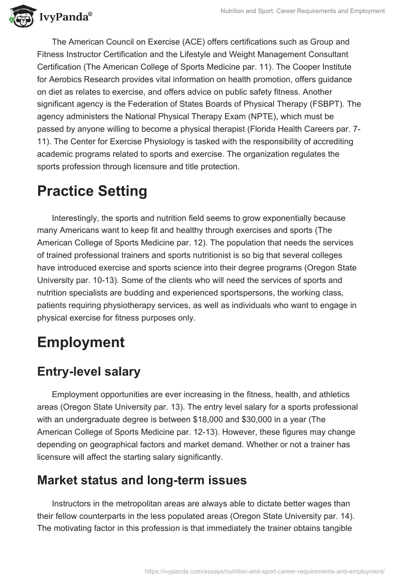 Nutrition and Sport: Career Requirements and Employment. Page 3