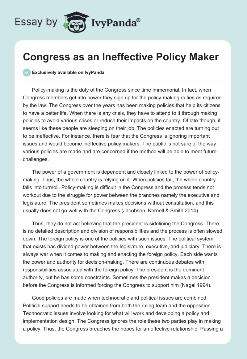 Congress as an Ineffective Policy Maker. Page 1
