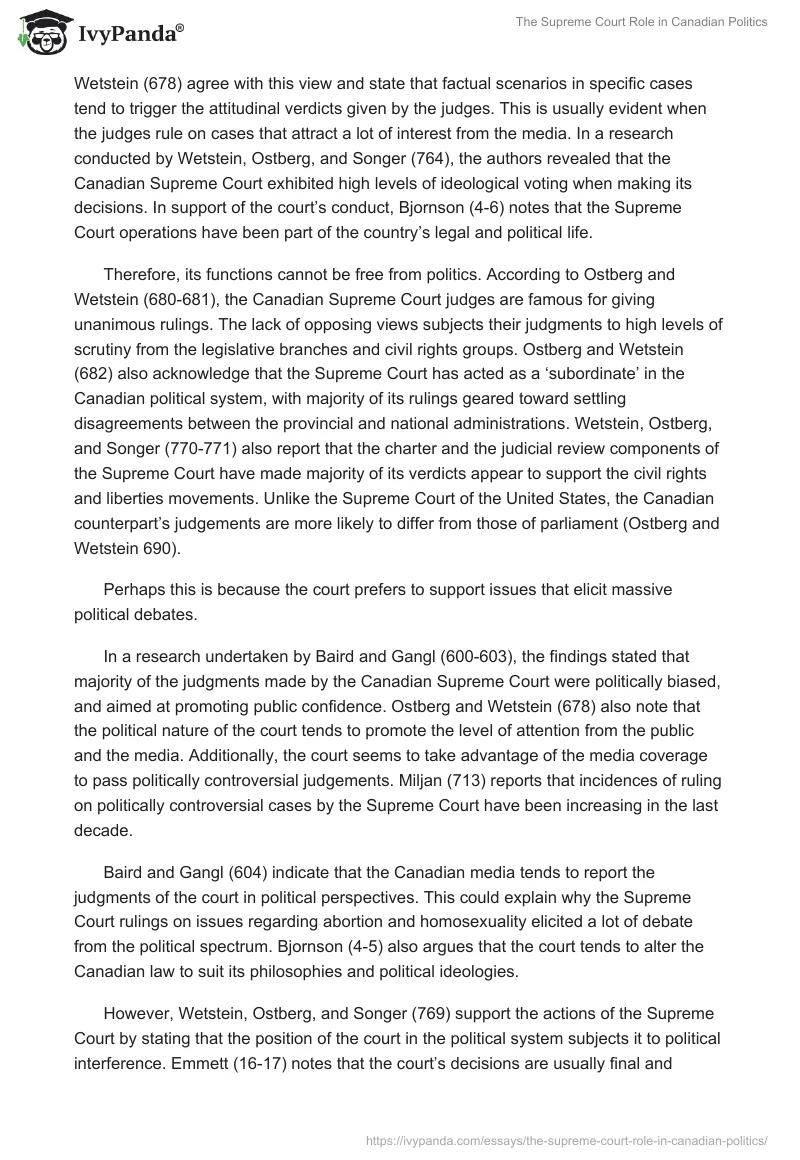 The Supreme Court Role in Canadian Politics. Page 2