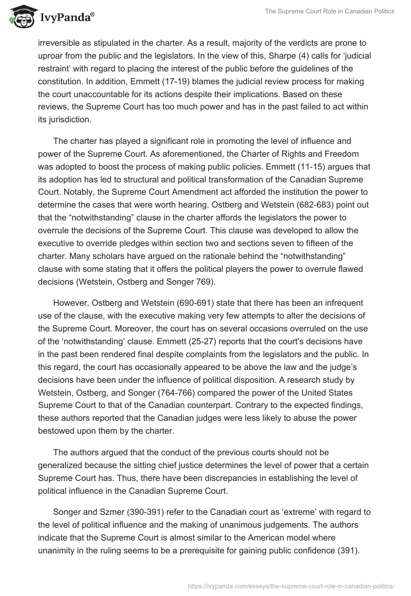 The Supreme Court Role in Canadian Politics. Page 3