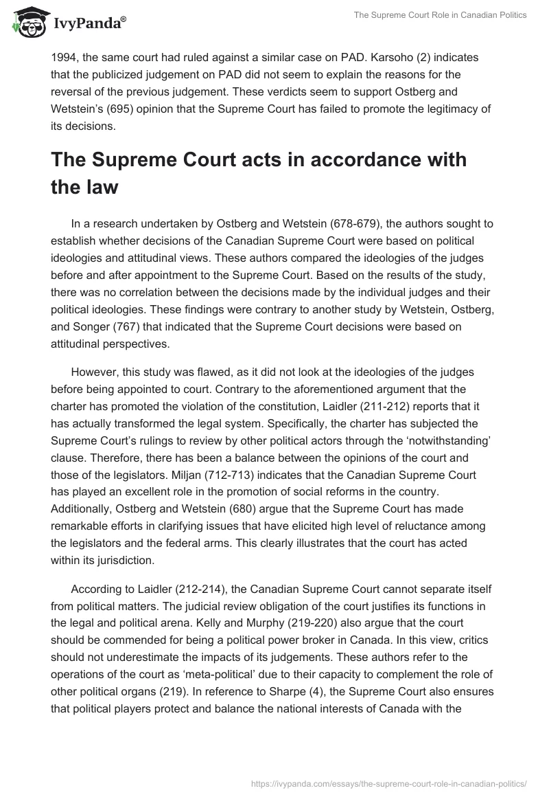 The Supreme Court Role in Canadian Politics. Page 5