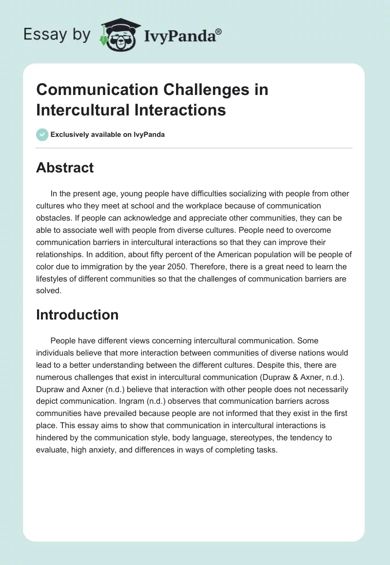 Communication Challenges in Intercultural Interactions. Page 1