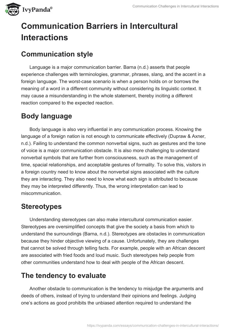 Communication Challenges in Intercultural Interactions. Page 2