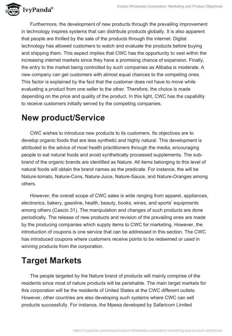 Costco Wholesale Corporation: Marketing and Product Objectives. Page 2