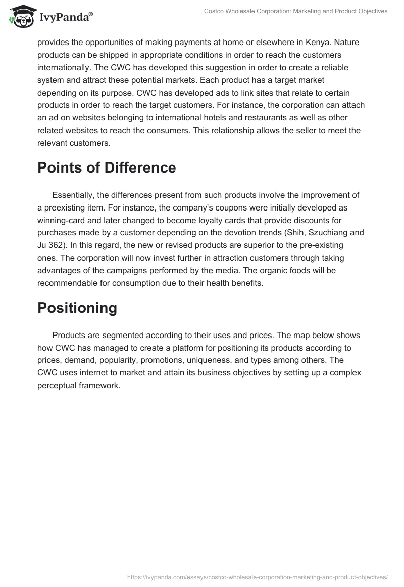 Costco Wholesale Corporation: Marketing and Product Objectives. Page 3