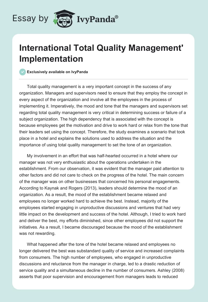 International Total Quality Management' Implementation. Page 1