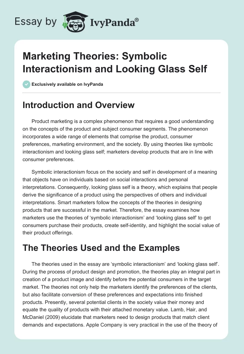 Marketing Theories: Symbolic Interactionism and Looking Glass Self. Page 1
