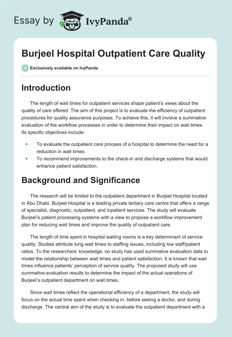 Burjeel Hospital Outpatient Care Quality. Page 1