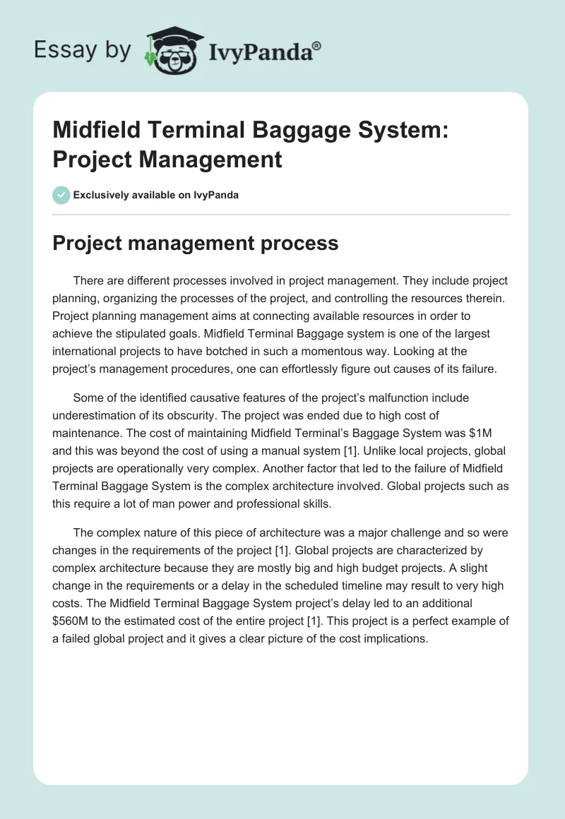 Midfield Terminal Baggage System: Project Management. Page 1
