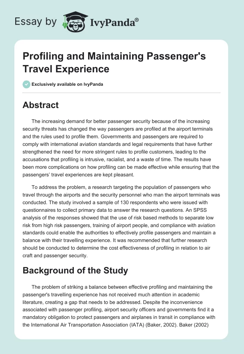 Profiling and Maintaining Passenger's Travel Experience. Page 1