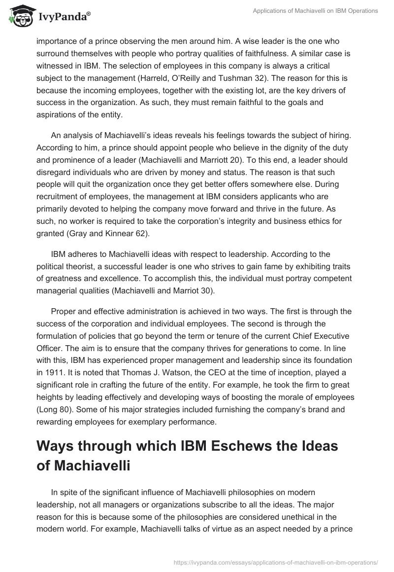 Applications of Machiavelli on IBM Operations. Page 2