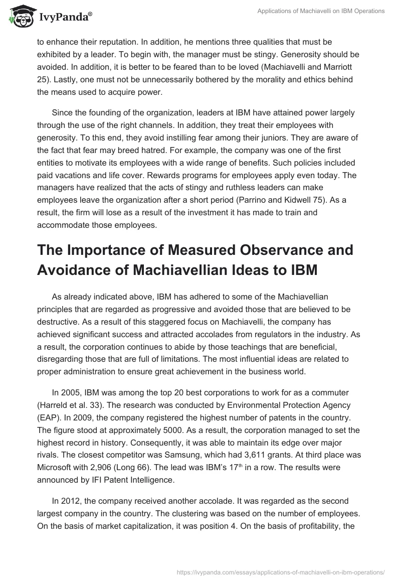Applications of Machiavelli on IBM Operations. Page 3
