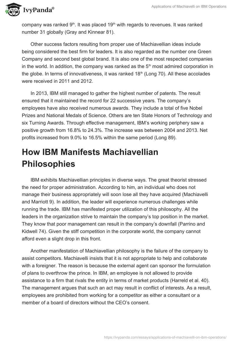 Applications of Machiavelli on IBM Operations. Page 4