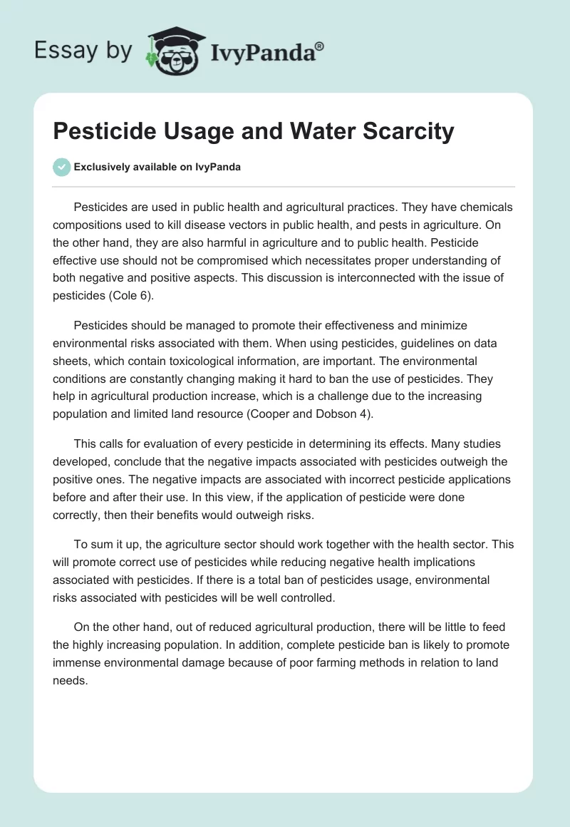 Pesticide Usage and Water Scarcity. Page 1