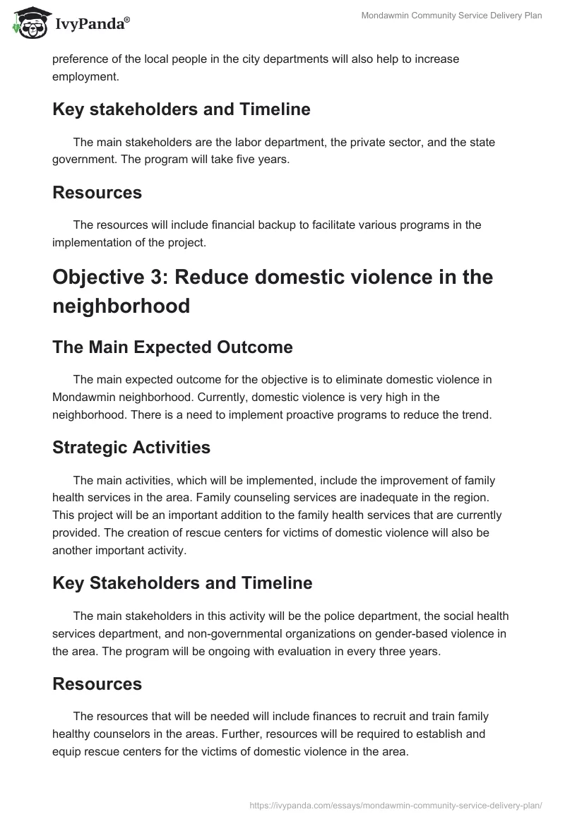 Mondawmin Community Service Delivery Plan. Page 4