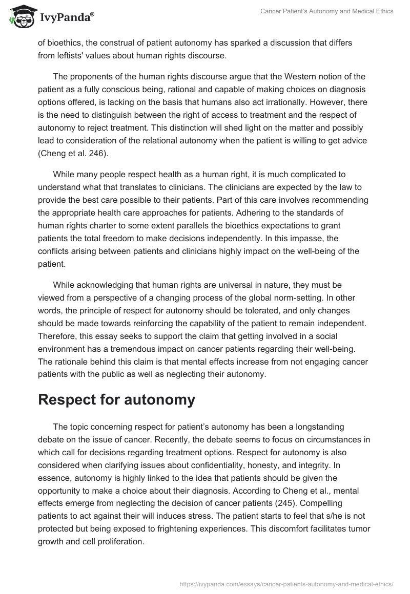Cancer Patient’s Autonomy and Medical Ethics. Page 2