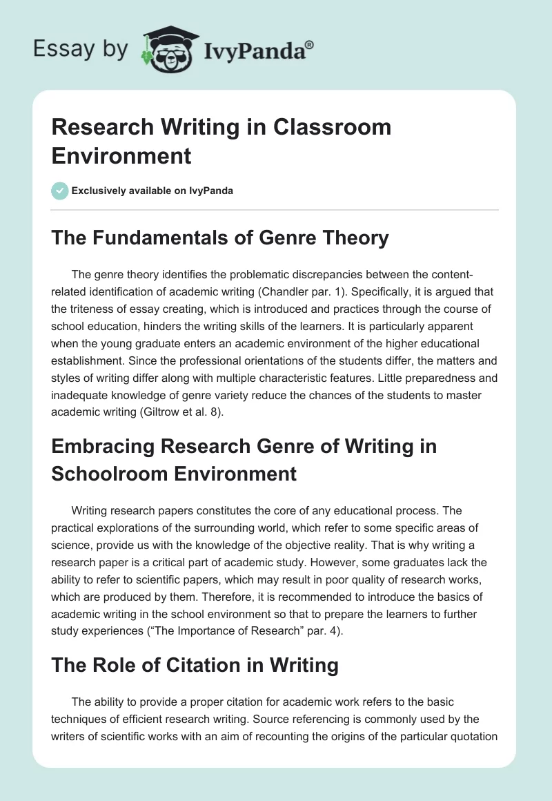 Research Writing in Classroom Environment. Page 1