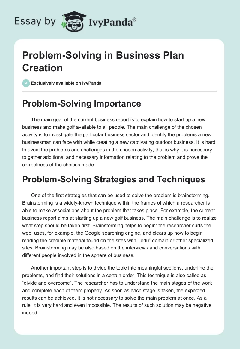 Problem-Solving in Business Plan Creation. Page 1