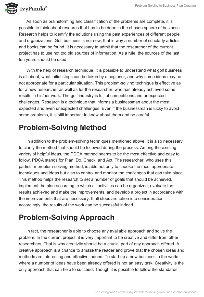 Problem-Solving in Business Plan Creation. Page 2