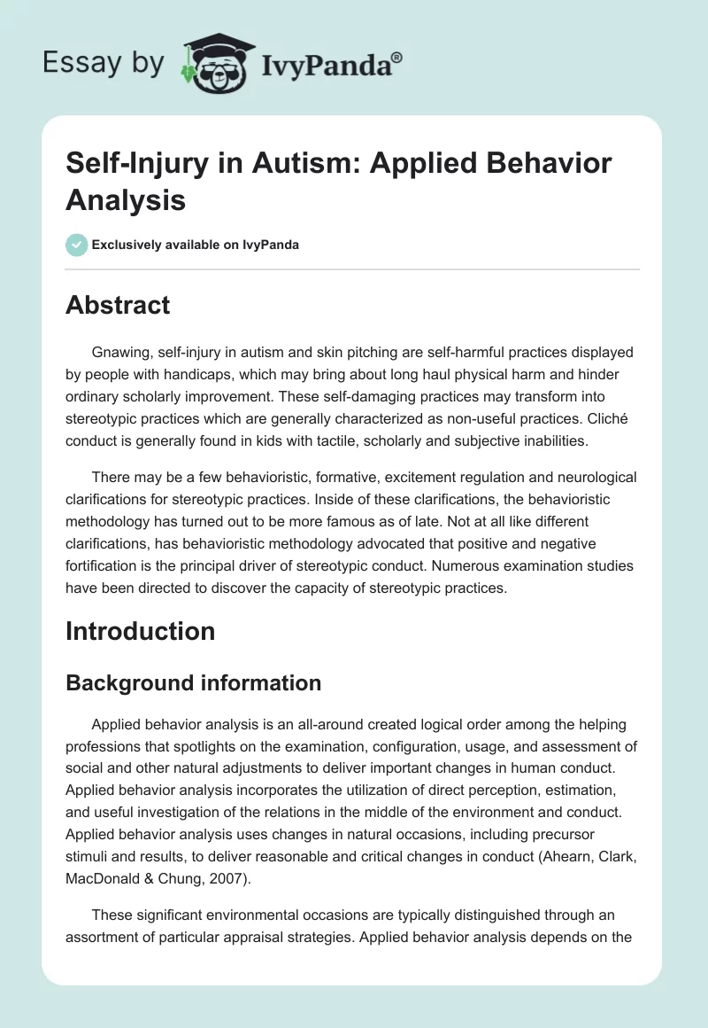Self-Injury in Autism: Applied Behavior Analysis. Page 1