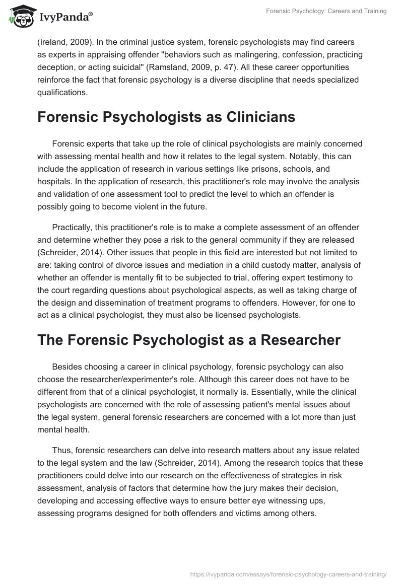 Forensic Psychology: Careers and Training. Page 2