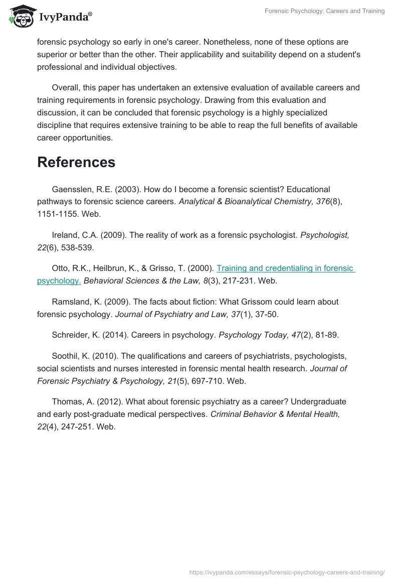 Forensic Psychology: Careers and Training. Page 5