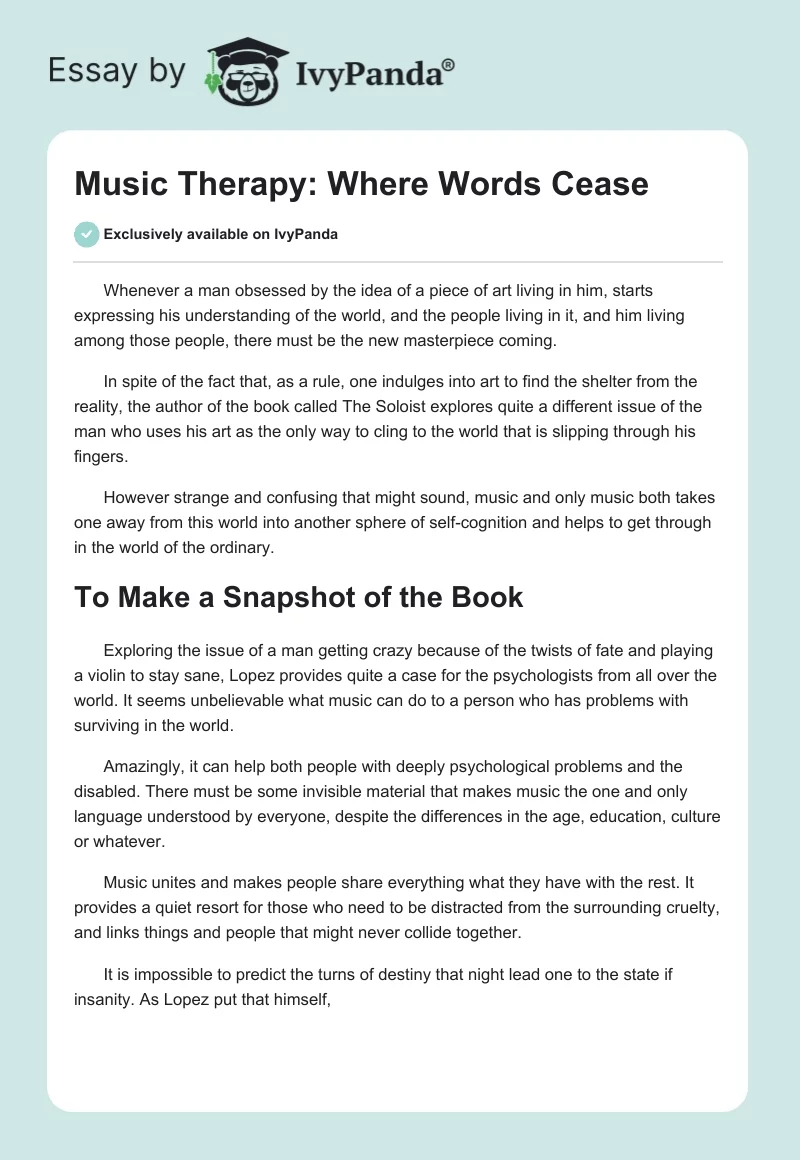 Music Therapy: Where Words Cease. Page 1