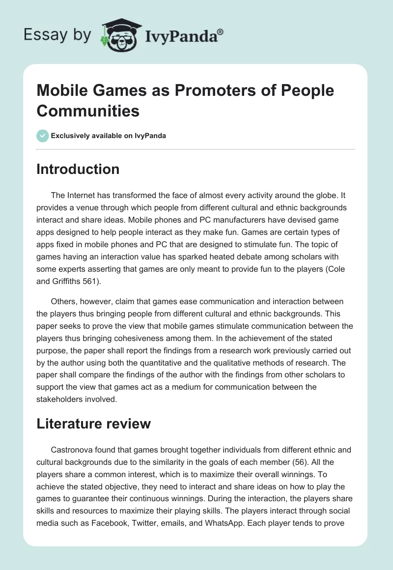 Mobile Games as Promoters of People Communities. Page 1