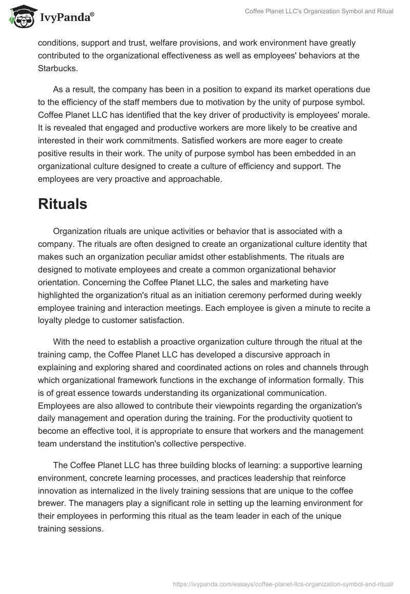 Coffee Planet LLC's Organization Symbol and Ritual. Page 3