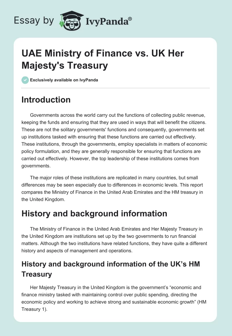UAE Ministry of Finance vs. UK Her Majesty's Treasury. Page 1