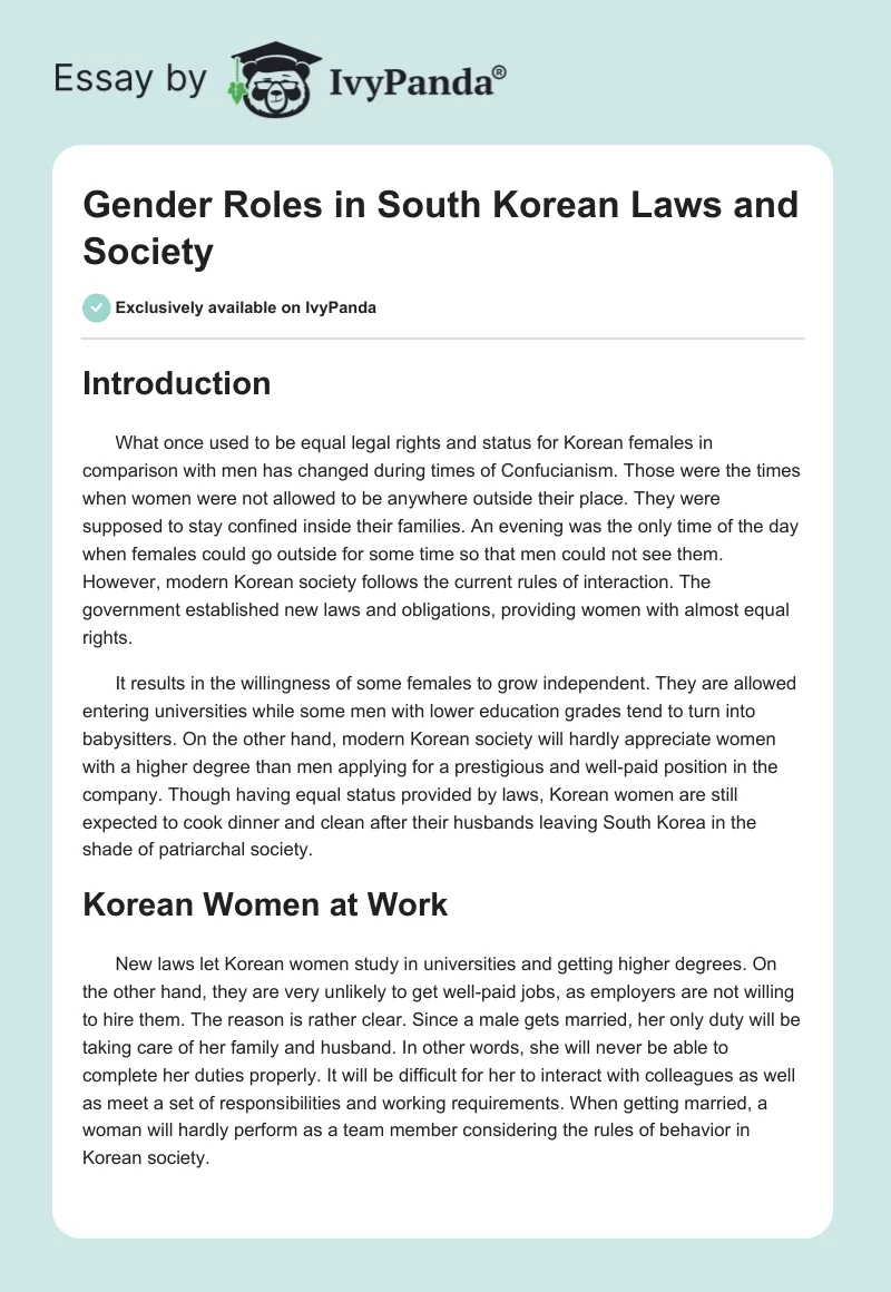 Gender Roles in South Korean Laws and Society. Page 1
