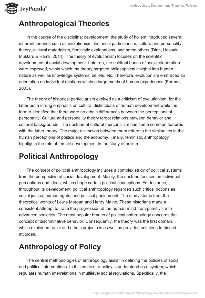 Anthropology: Development, Theories, Policies. Page 2