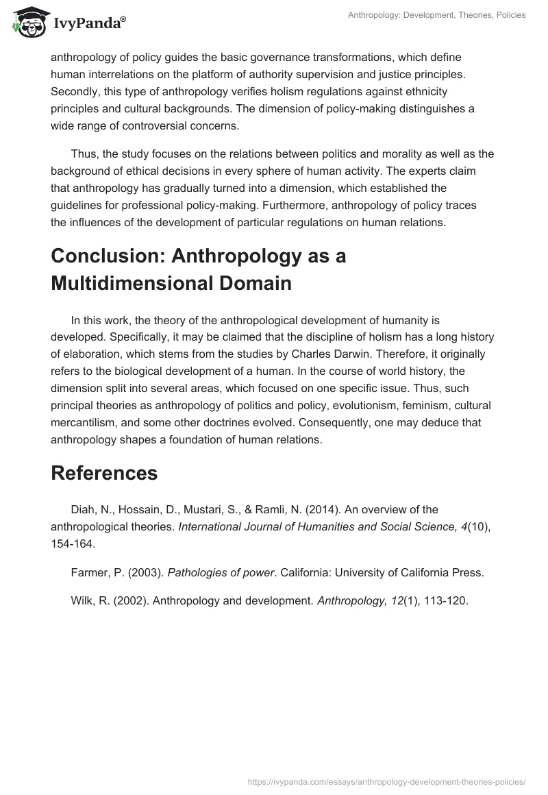 Anthropology: Development, Theories, Policies. Page 3