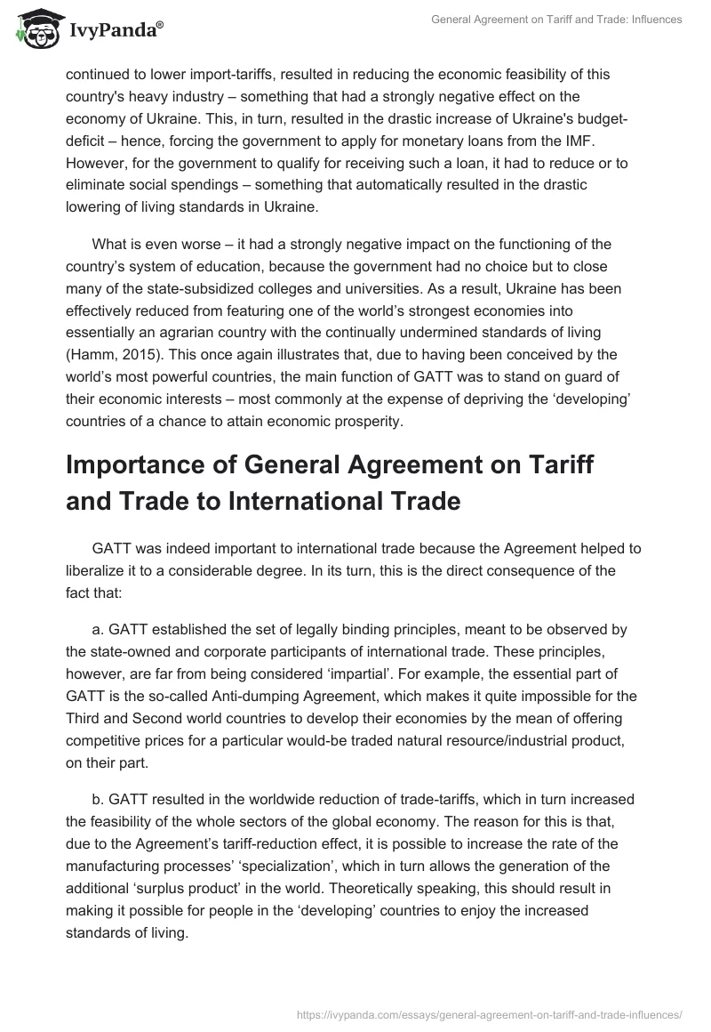 General Agreement on Tariff and Trade: Influences. Page 2