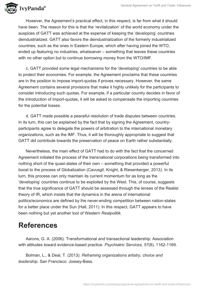 General Agreement on Tariff and Trade: Influences. Page 3