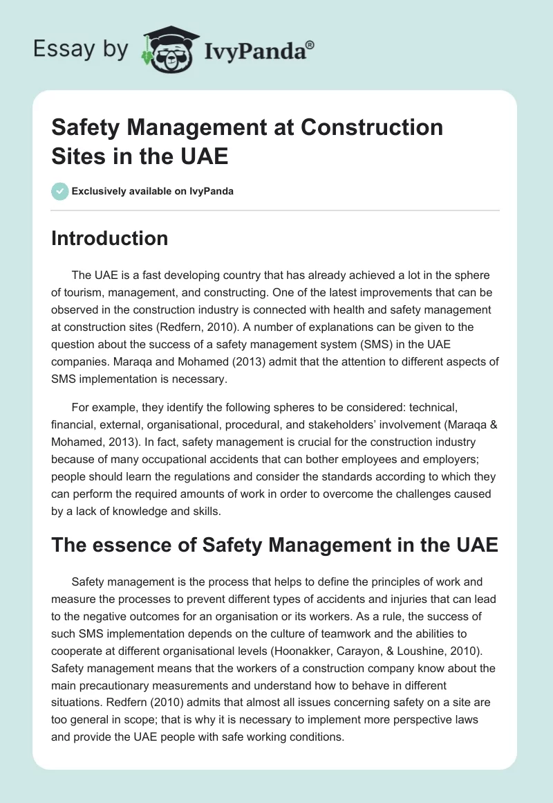 Safety Management at Construction Sites in the UAE. Page 1