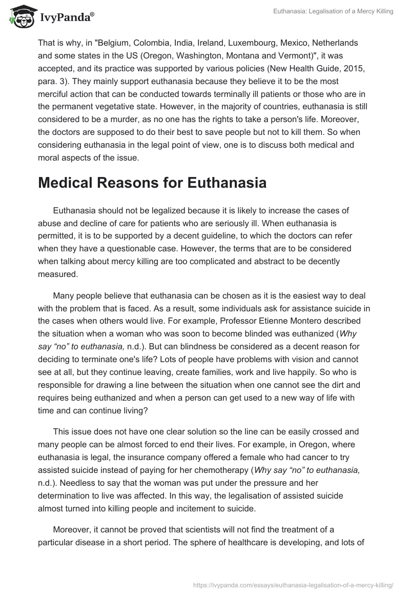 Euthanasia: Legalisation of a Mercy Killing. Page 2