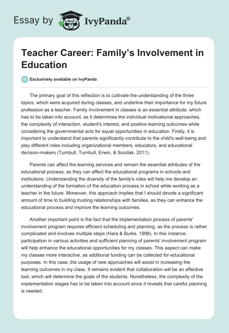 Teacher Career: Family’s Involvement in Education. Page 1