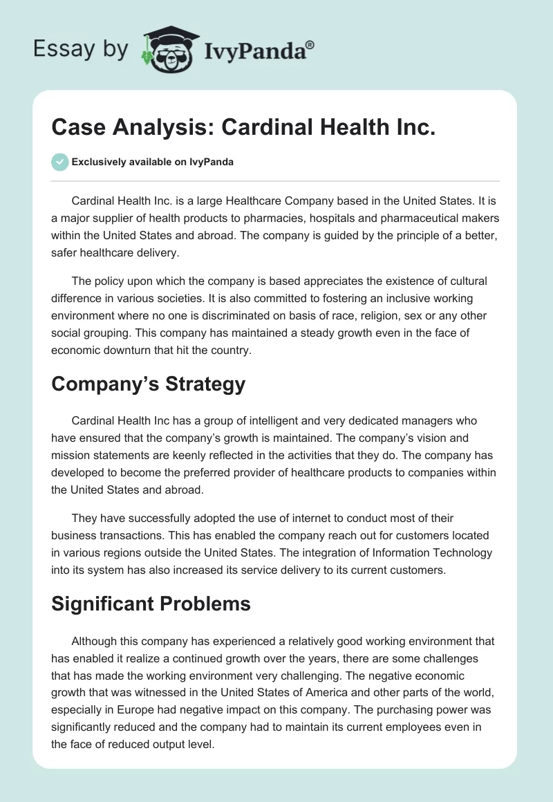 Case Analysis: Cardinal Health Inc.. Page 1