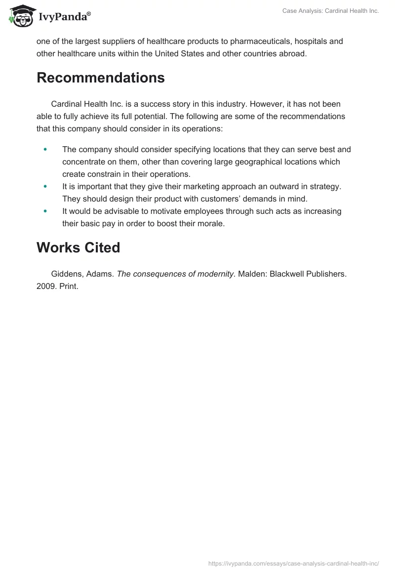 Case Analysis: Cardinal Health Inc.. Page 3