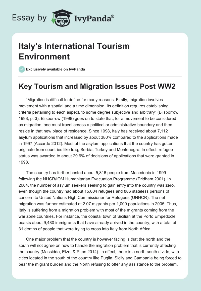 Italy's International Tourism Environment. Page 1