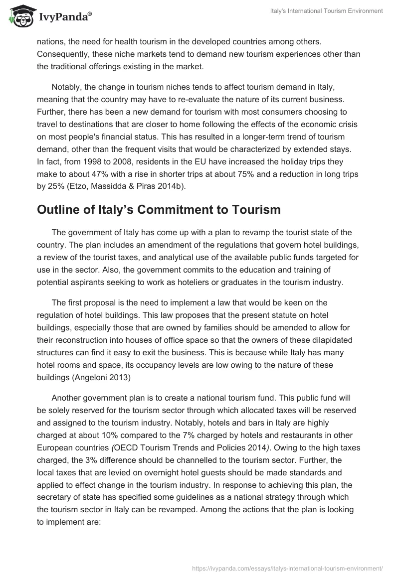Italy's International Tourism Environment. Page 3