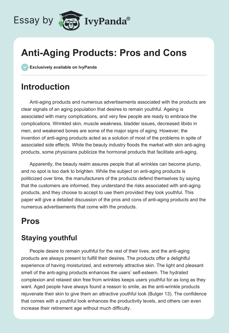 Anti-Aging Products: Pros and Cons. Page 1