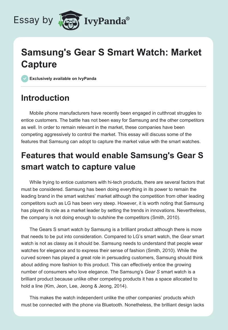 Samsung's Gear S Smart Watch: Market Capture. Page 1