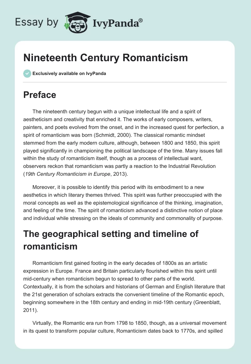 Nineteenth Century Romanticism. Page 1