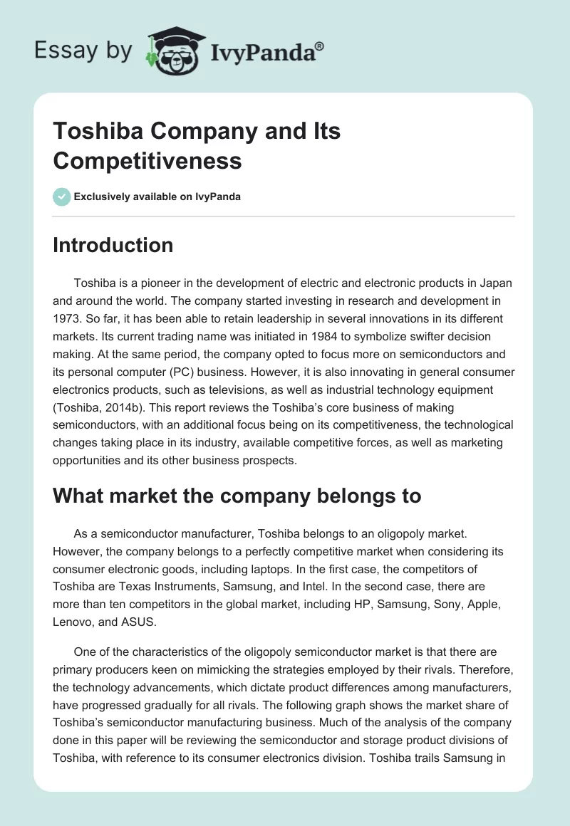 Toshiba Company and Its Competitiveness. Page 1
