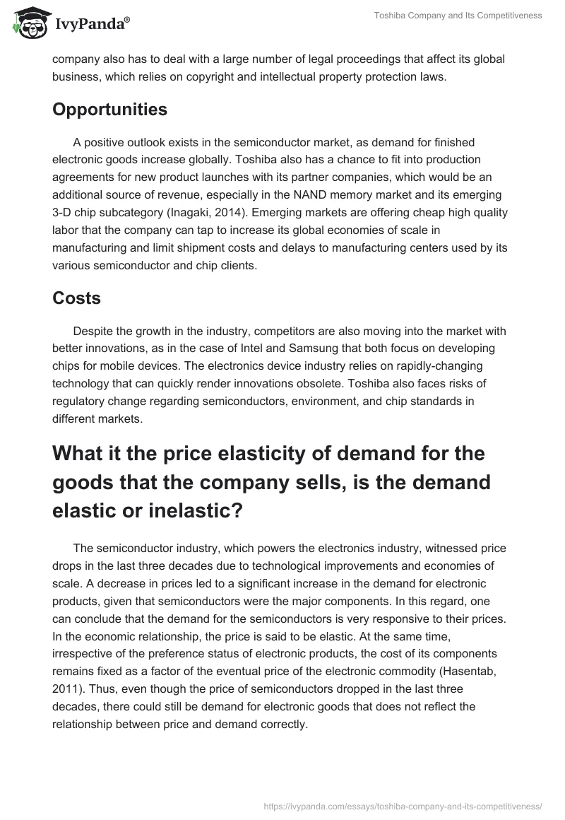 Toshiba Company and Its Competitiveness. Page 4
